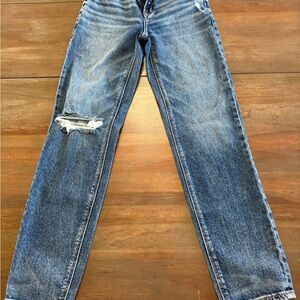 American Eagle Outfitters Blue Ripped Super High-Rise Straight Leg Jeans